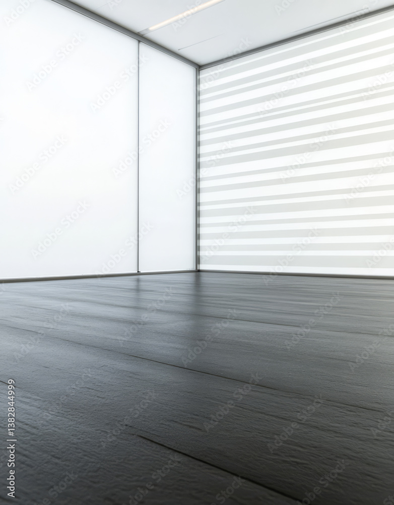 Fototapeta premium Minimalist interior design of a modern room with wooden flooring and natural light