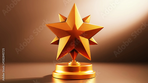 Cartoon Star with Face: Golden Icon on White Background, Whimsical Illustration, Digital Art, Playful Design