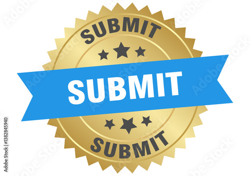 submit. submit round blue and gold label isolated on transparent background