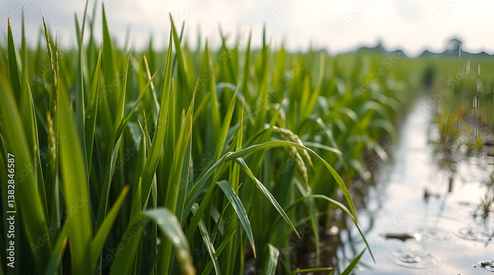 Obraz premium Ripe Rice Field, Generative Ai