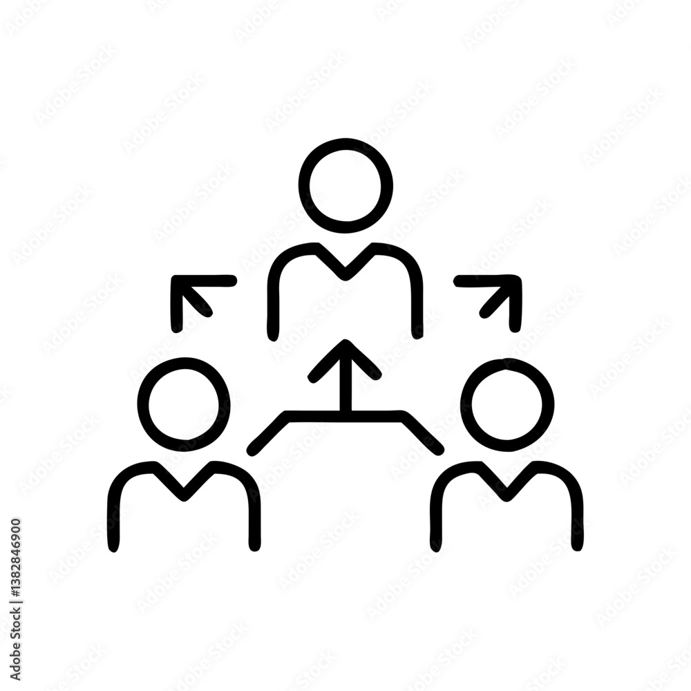 Team collaboration graphic with arrows and people icons Team collaboration graphic with arrows and people icons