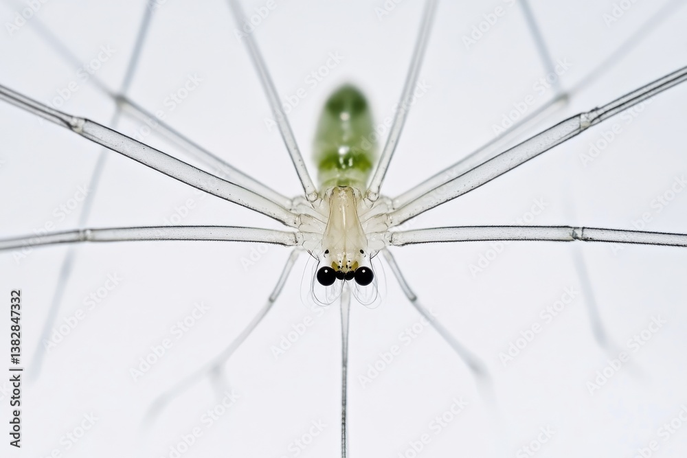 Macro Image of a Pale Green Spider Facing the Camera on a White Background Macro Image of a Pale Green Spider Facing the Camera on a White Background