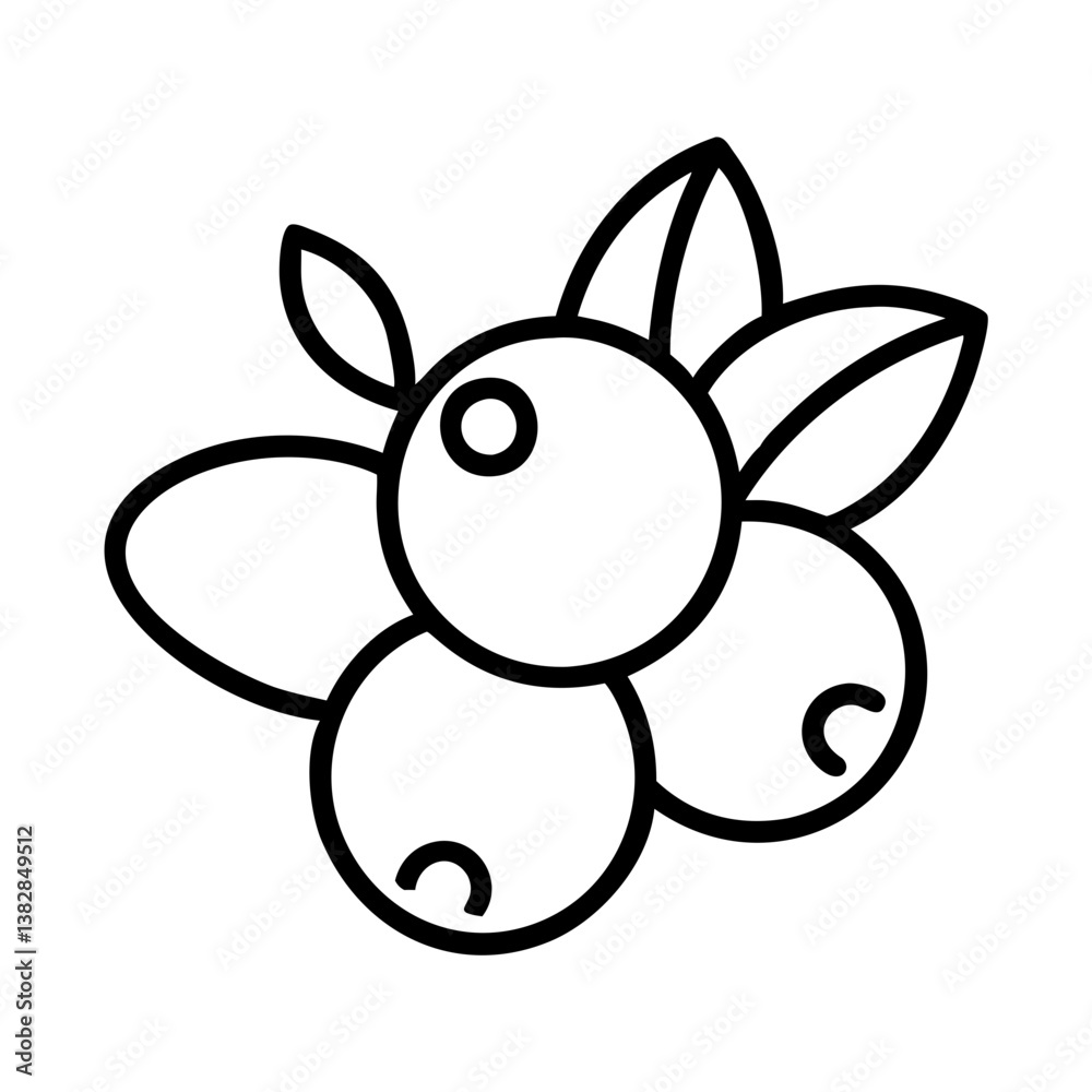 cranberry vector icon, simple black outline line icon of cranberry, fruit vector line art icon cranberry vector icon, simple black outline line icon of cranberry, fruit vector line art icon