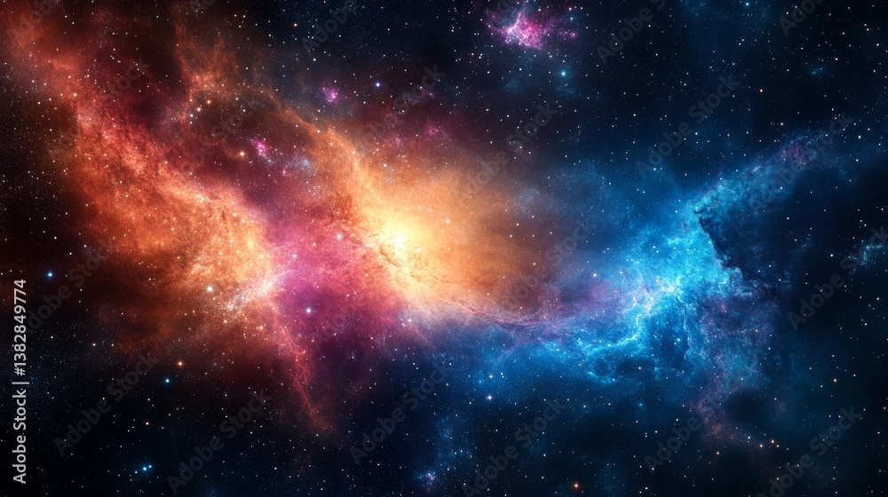 Fototapeta premium Vibrant cosmic nebula with colorful interstellar clouds and star-filled galaxy sky, deep space supernova explosion, astronomy universe background wallpaper 