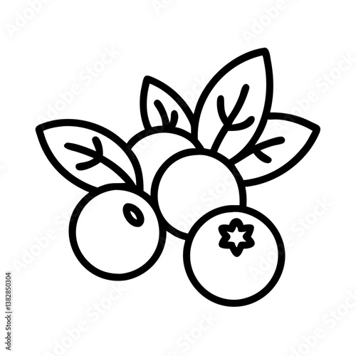 bilberry vector icon, simple black outline line icon of bilberry, fruit vector line art icon