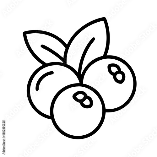bilberry vector icon, simple black outline line icon of bilberry, fruit vector line art icon