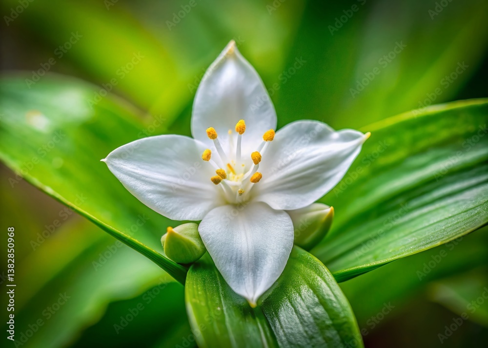 Fototapeta premium Panoramic Blooming White Boat Lily (Tradescantia spathacea) Inflorescence