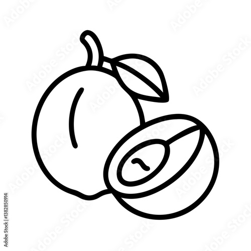 sapodilla fruit vector icon, simple black outline line icon of sapodilla fruit, fruit vector line art icon