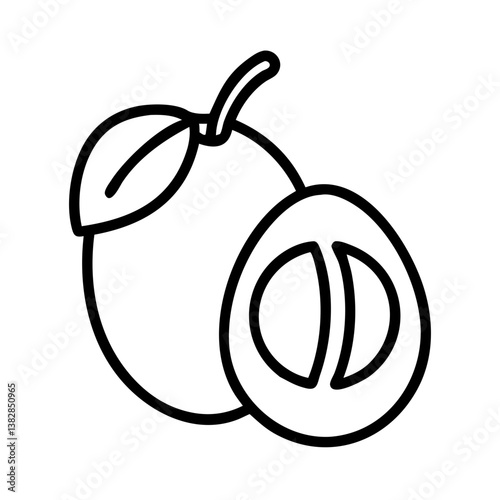 sapodilla fruit vector icon, simple black outline line icon of sapodilla fruit, fruit vector line art icon