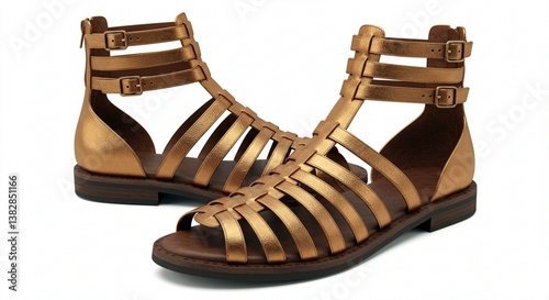 Stylish Bronze Gladiator Sandals Summer Fashion Footwear Women s Summer Shoes Flat Sandals photo