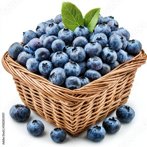 Wallpaper Mural Fresh Blueberries in Brown Wicker Basket on White Background Torontodigital.ca