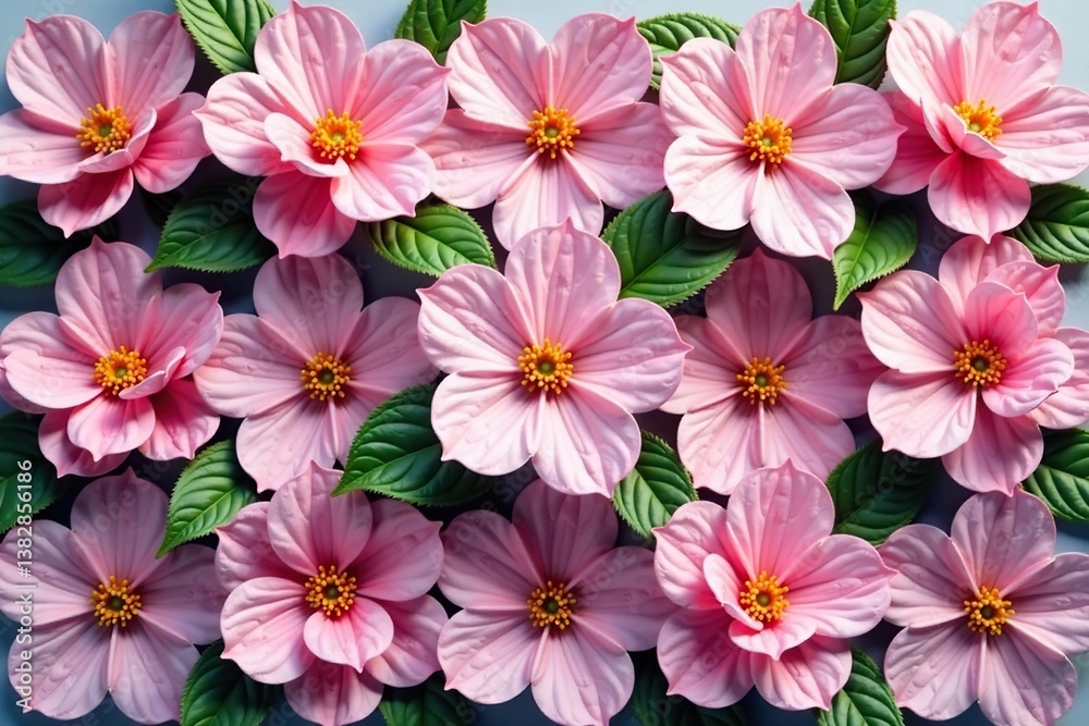 Delicate blossoms arranged in a symmetrical square tessellation , symmetry, style Delicate blossoms arranged in a symmetrical square tessellation , symmetry, style