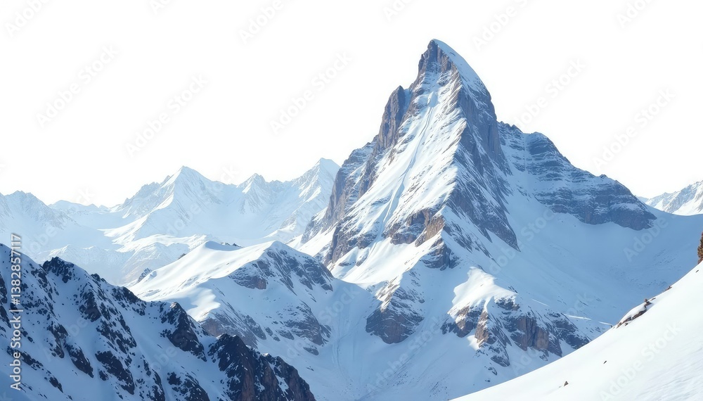 Obraz premium Snow-covered mountain peak against stark white sky, image, cold, snow