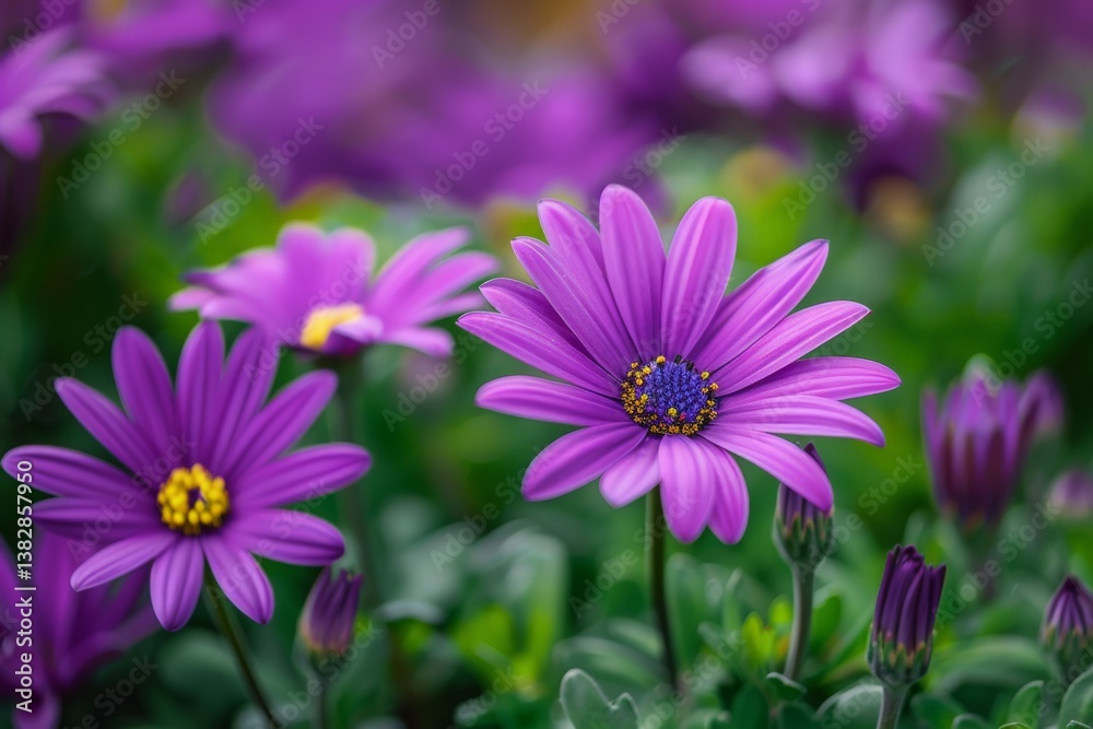 Vibrant purple flowers bloom in a lush garden showcasing nature's beauty during springtime Vibrant purple flowers bloom in a lush garden showcasing nature's beauty during springtime