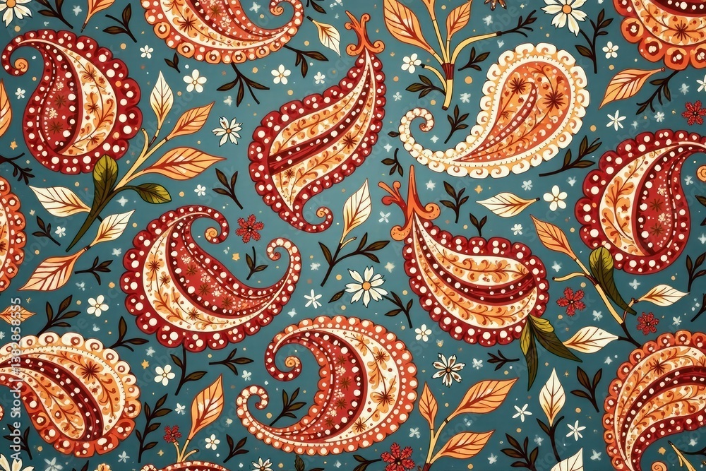 Naklejka premium Subtle paisley repeat with muted earthy tones and soft lines , subtle, paisley, textile