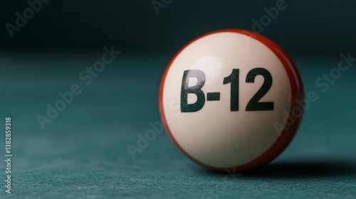 Close-Up of Bingo Ball Showing Number B-12 on a Dark Background