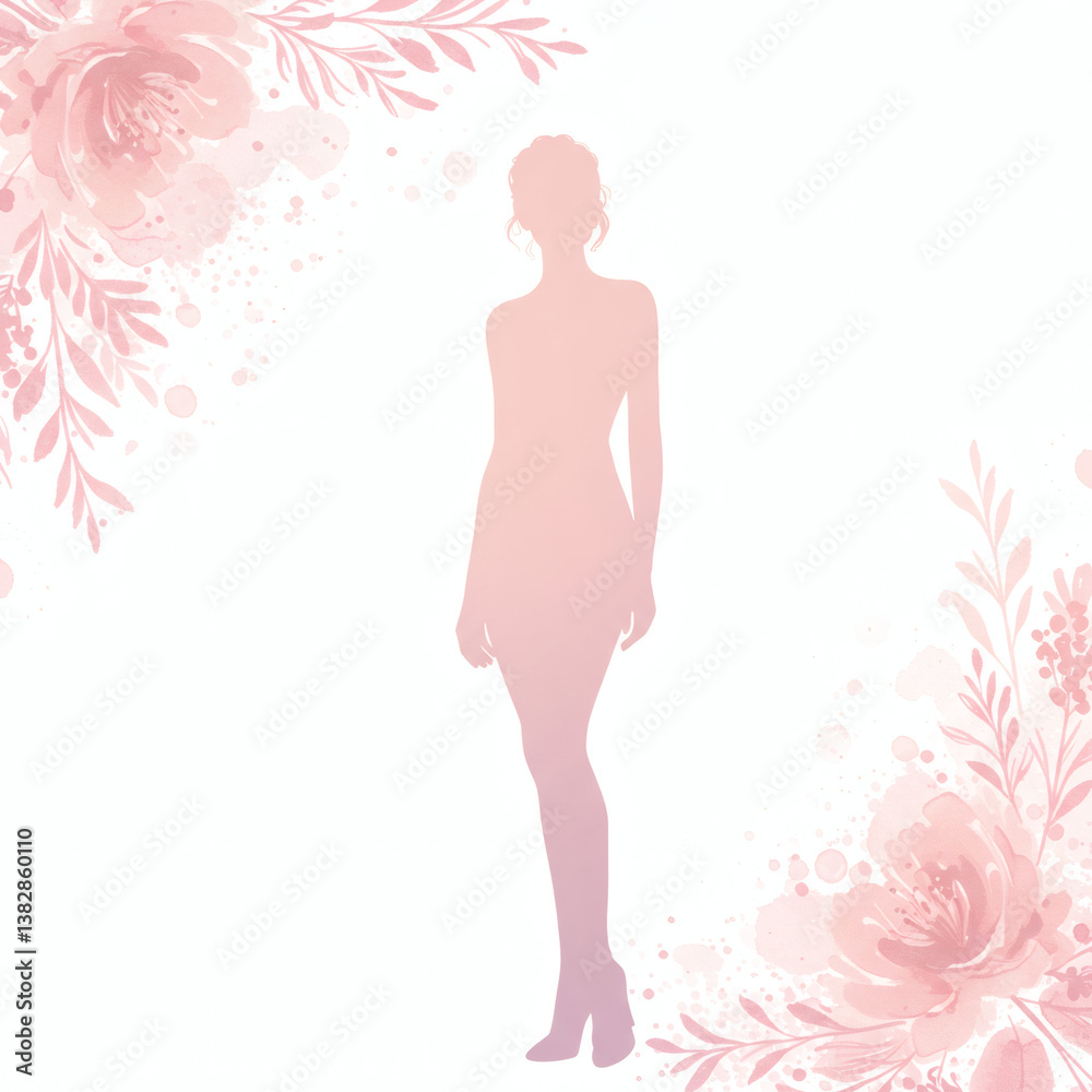 Fototapeta premium Silhouette of a woman surrounded by floral designs 