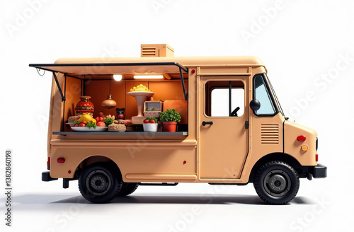 Food truck on a white background, mockup without logos and inscriptions