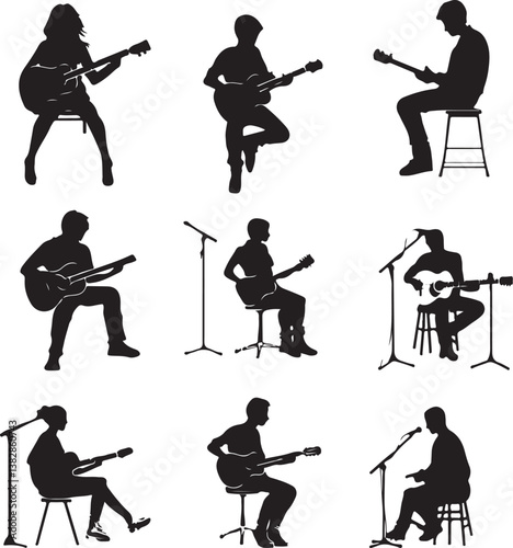 Elegant Guitarist Silhouettes" or "Musical Princesses with Guitars