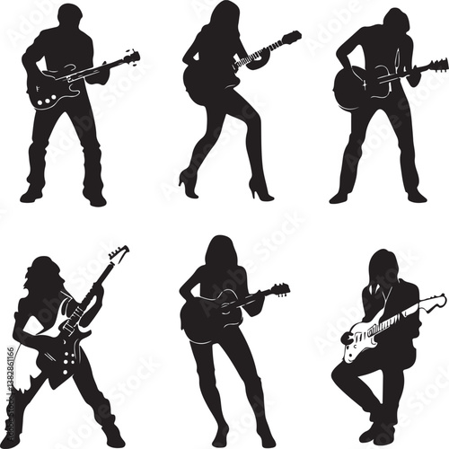 "Elegant Guitarist Silhouettes" or "Musical Princesses with Guitars