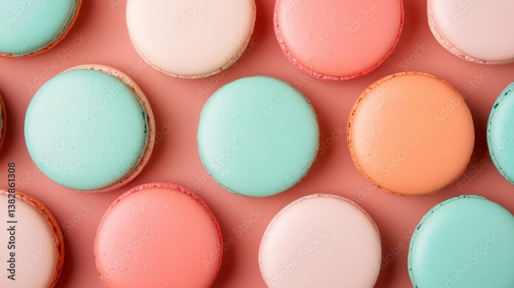 Beautiful Array of Colorful French Macarons on Soft Pastel Background Beautiful Array of Colorful French Macarons on Soft Pastel Background
