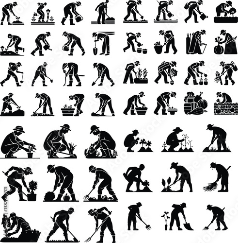 Gardeners and Vegetable Growers Silhouette | Farming, Planting, and Harvesting Illustration Gardeners and Vegetable Growers Silhouette | Farming and Agriculture Vector Collection