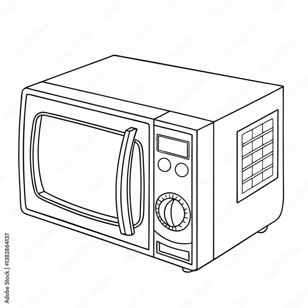 Fototapeta premium Microwave vector line art on white baclground