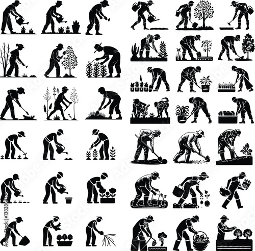 Gardeners and Vegetable Growers Silhouette | Farming, Planting, and Harvesting Illustration Gardeners and Vegetable Growers Silhouette | Farming and Agriculture Vector Collection