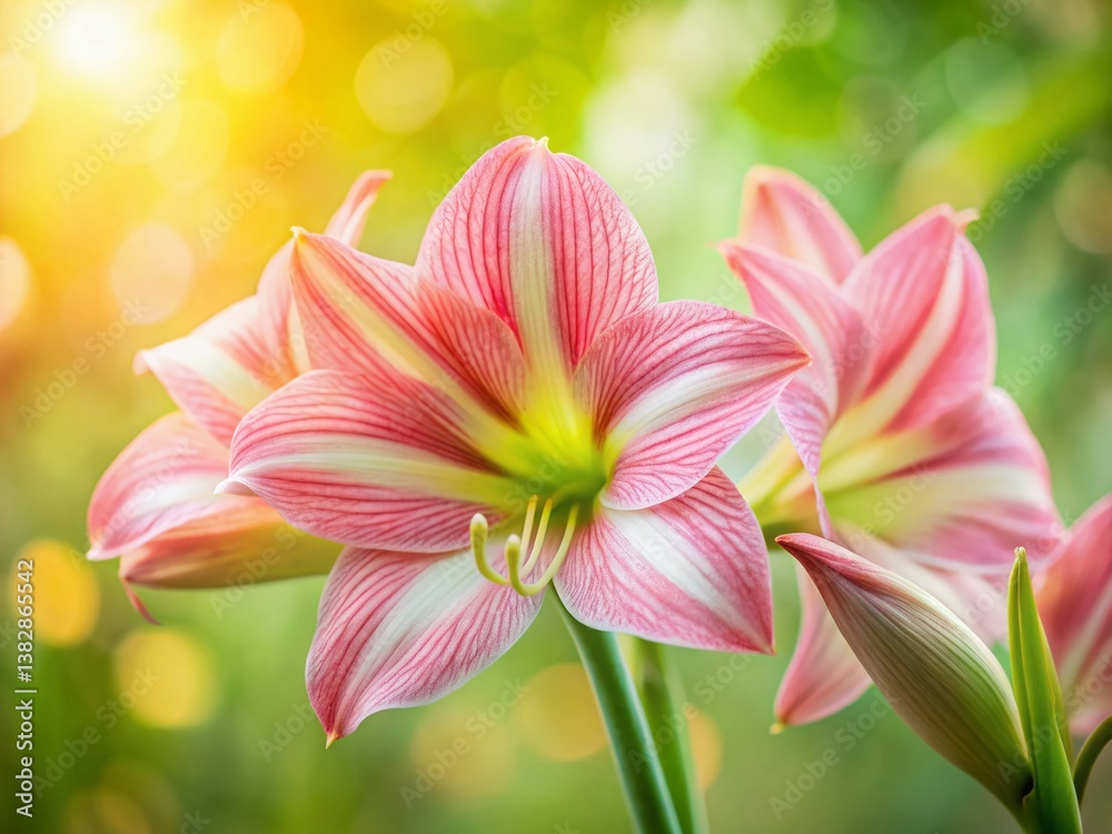 Fototapeta premium Pink Amaryllis Flower Macro Photography: Pastel Spring Blossom Desktop Wallpaper