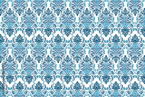 intricate seamless blue ornamental pattern with elegant floral motifs for luxurious bedsheets and fashionable accessories

