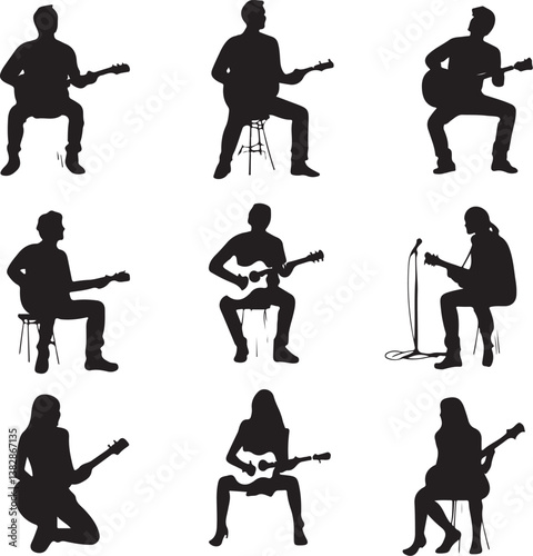 Elegant Guitarist Silhouettes" or "Musical Princesses with Guitars