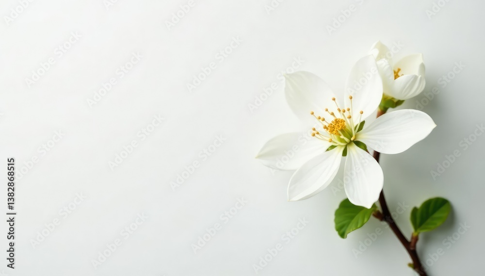 Obraz premium Delicate white blossom on pure white backdrop, elegant, soft, white flower