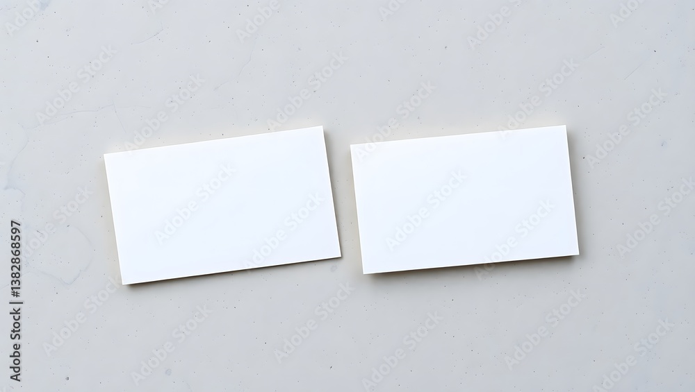 Minimalist display of two blank white business card on grey surface, empty visiting card corporate identity stationery mockup Minimalist display of two blank white business card on grey surface, empty visiting card corporate identity stationery mockup