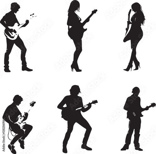 Elegant Guitarist Silhouettes" or "Musical Princesses with Guitars