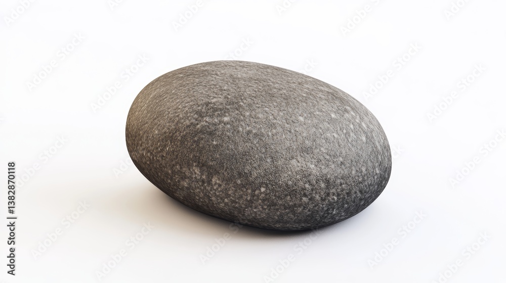 Smooth gray stone resting on a plain white background highlighting its natural texture and shape at midday, isolated on white background Smooth gray stone resting on a plain white background highlighting its natural texture and shape at midday, isolated on white background