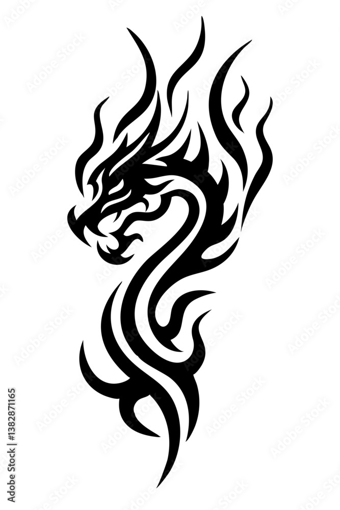 Naklejka premium dragon tribal tattoo silhouette