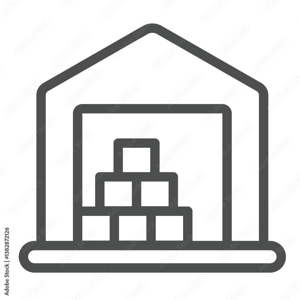 Warehouse line icon, storage concept. Vector graphics. Hangar building with boxes, delivery service sign on white background, outline style icon for mobile or web design. Warehouse line icon, storage concept. Vector graphics. Hangar building with boxes, delivery service sign on white background, outline style icon for mobile or web design.