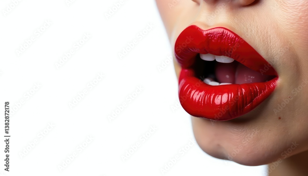 Obraz premium Intensely pigmented red lips against stark white backdrop , advertising, pigment, stock image
