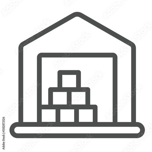 Warehouse line icon, storage concept. Vector graphics. Hangar building with boxes, delivery service sign on white background, outline style icon for mobile or web design.