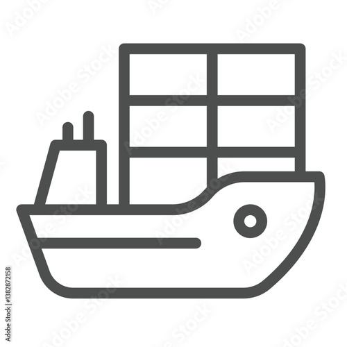 Cargo container vessel line icon, marine port concept. Vector graphics. Water transport, shipping sign on white background, outline style icon for mobile or web design.