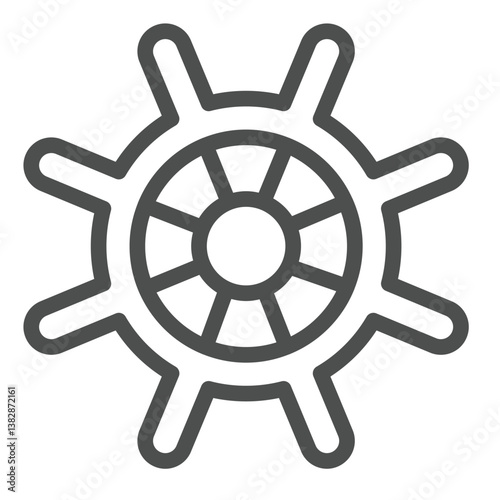 Marine steering wheel line icon, marine navigation concept. Vector graphics. Ship control, vessel rudder sign on white background, outline style icon for mobile or web design.