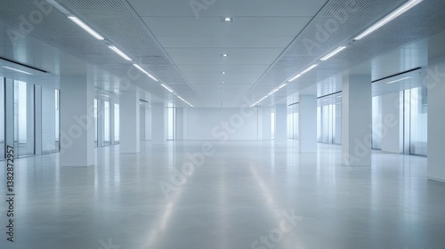 A modern, unfurnished room featuring clean white walls and a sleek ceiling, bathed in soft daylight.
