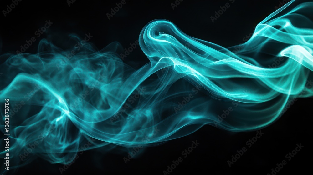 Fototapeta premium Abstract teal smoke swirls on black background (1)