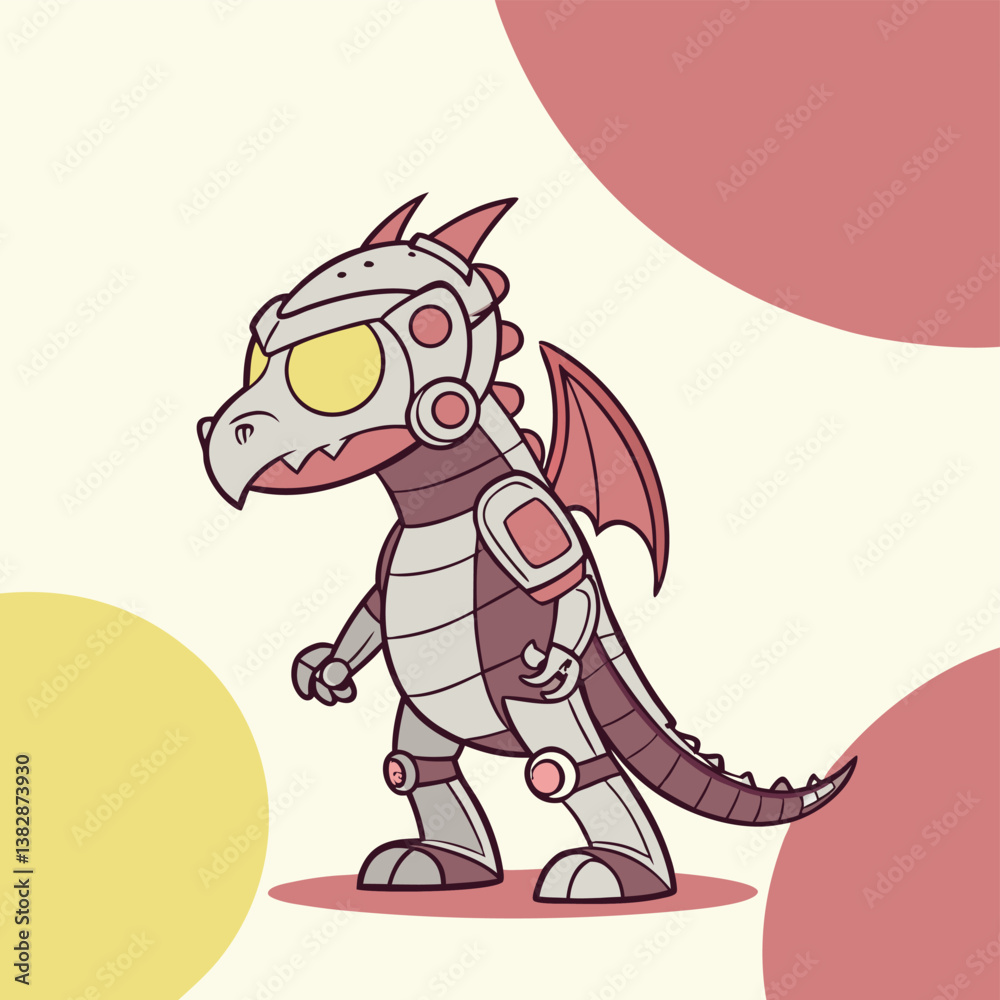 Obraz premium Tiny Robot Dragon with Glowing Eyes in Futuristic Style