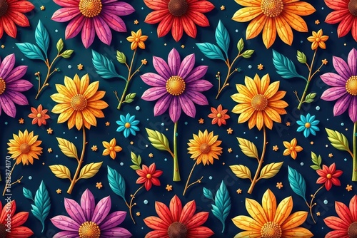 Intricate floral design, repeating seamlessly , graphic, ornate, repeat pattern
