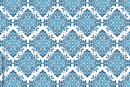 artistic seamless blue ornamental pattern with delicate blossoms for elegant table tops and home textile accessories

