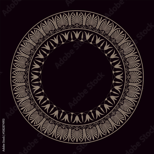 Golden seamless classic greek round floral meander ornament. Circle of Ancient Greece, Roman Empire. Byzantine painting of European palaces. For textiles, embroidery, sandblaster, porcelain