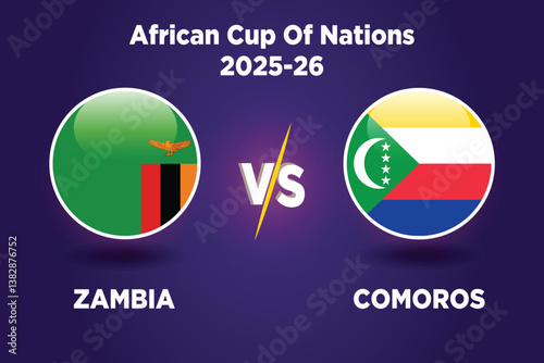 Zambia  vs Comoros soccer match concept. African cup of nations 2025-26 .Vector illustration of design. ZM vs COMO  football match.