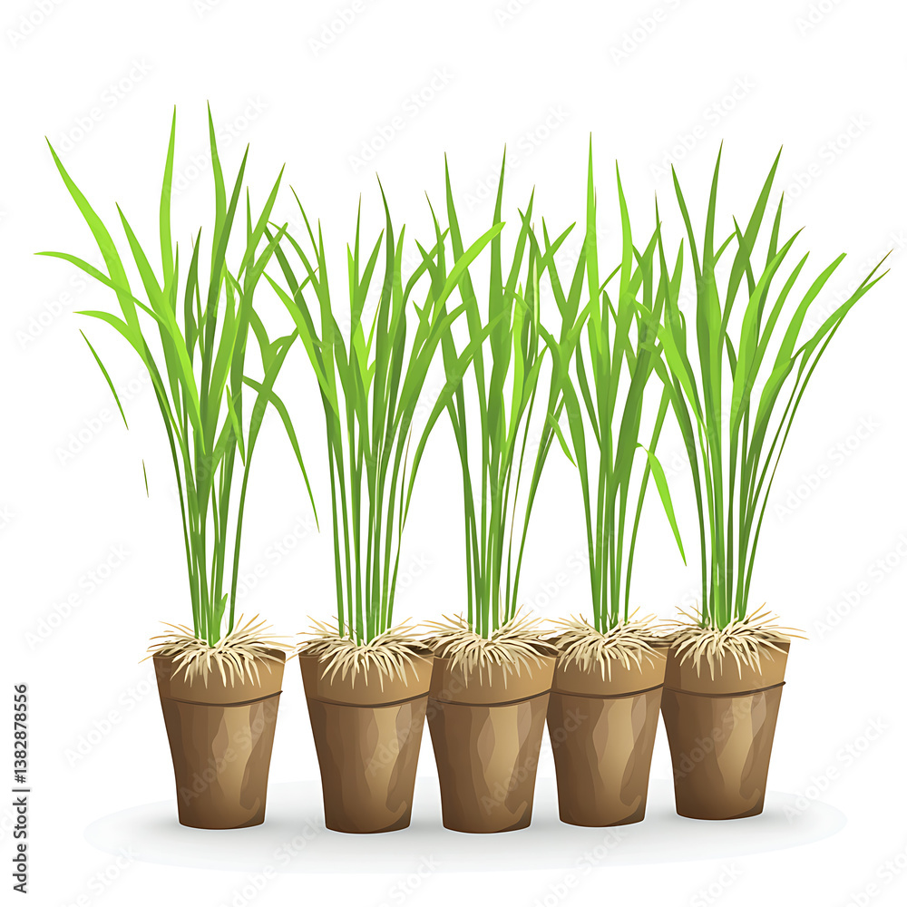 rice-related illustrations and smart farming technologies, focusing on grains, plants, cultivation, and innovative agricultural solutions for commercial use.