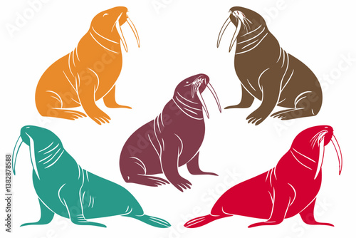 set of Walrus silhouette vector illustration